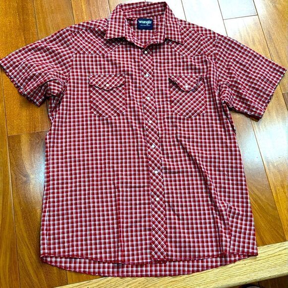 Wrangler Men’s western Short Sleeve Pearl snap Button Up Shirt Red Plaid XL - Picture 1 of 6